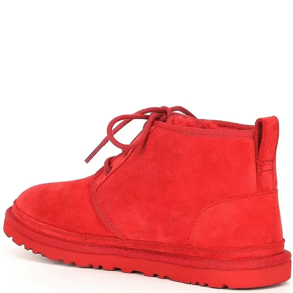 NEW UGG Suede Fur Lined Neumal Boot Lace Up Chukka Ankle Booties Samba Red 9
